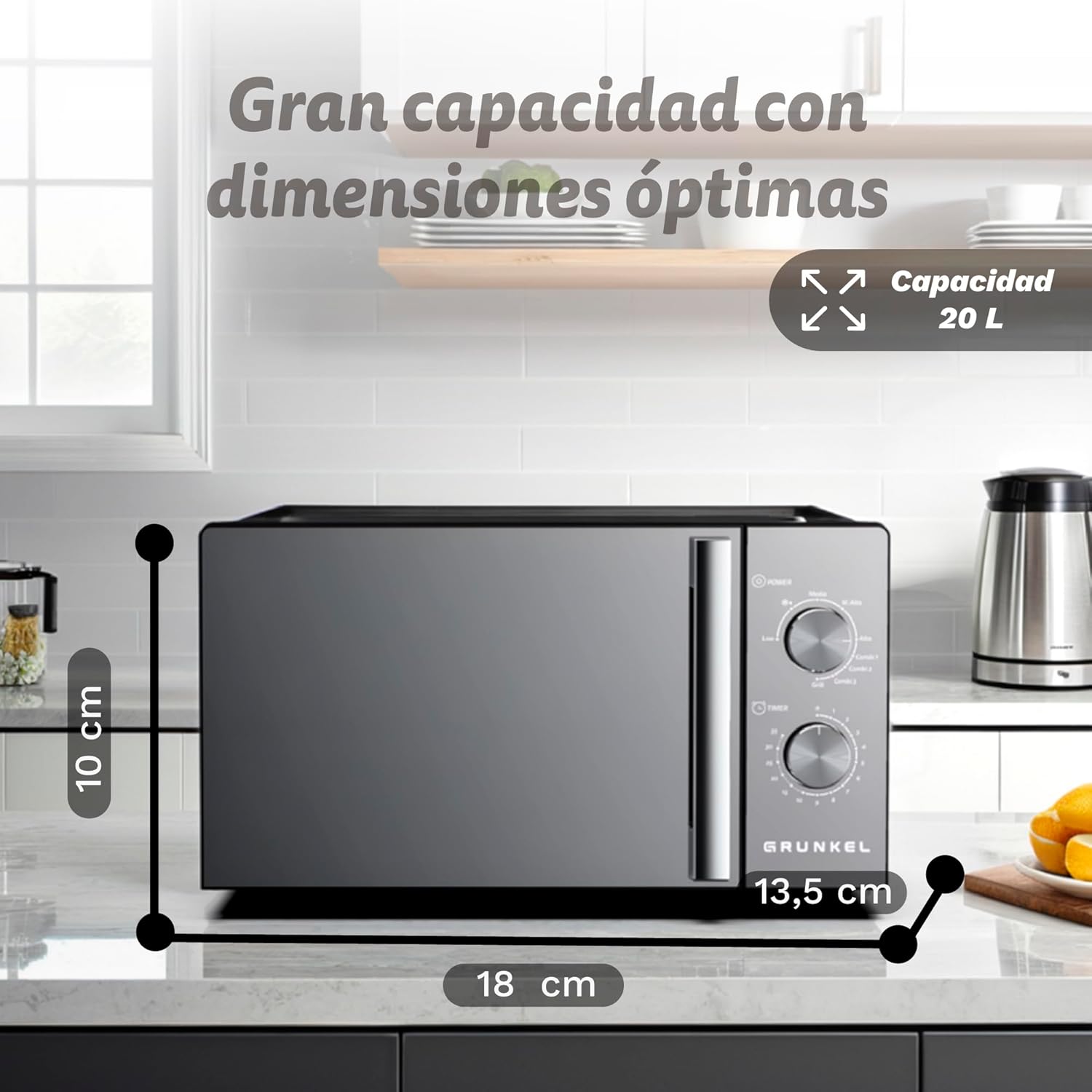 Microondas Grunkel MWG-20ESPEJO/ 800W/ Capacidade 20L/ Função Grill/ Preto - Imagem 2