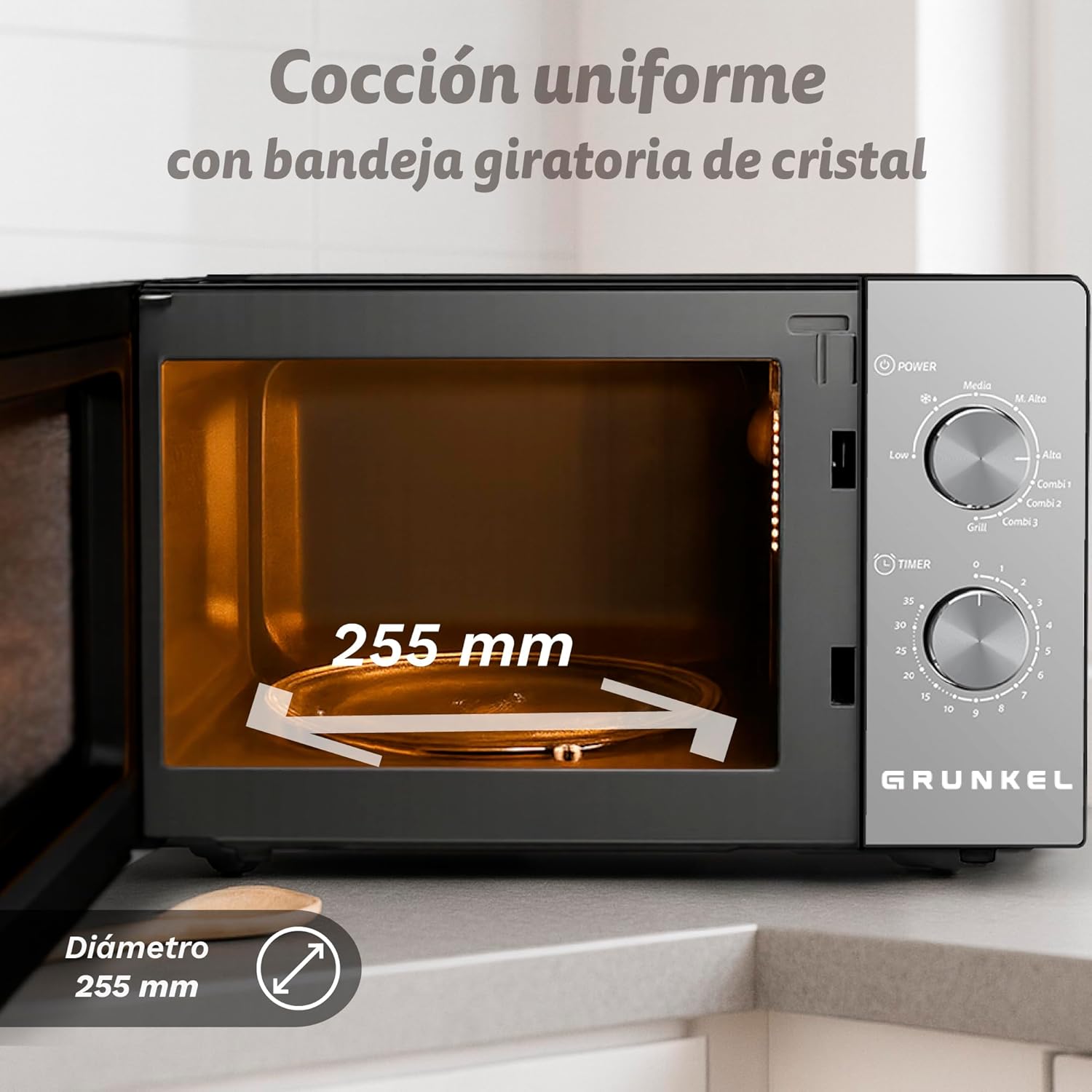 Microondas Grunkel MWG-20ESPEJO/ 800W/ Capacidade 20L/ Função Grill/ Preto - Imagem 5