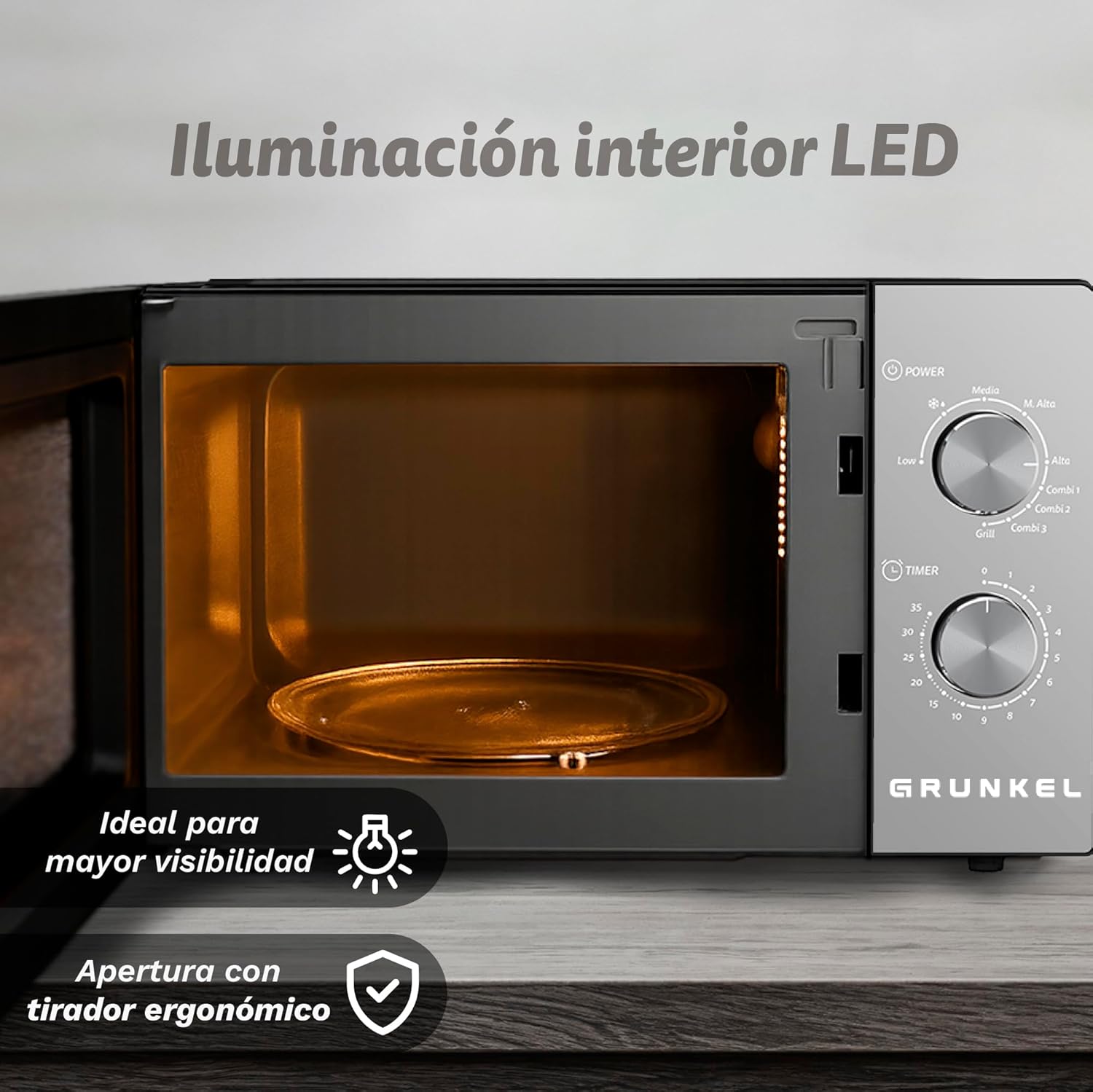 Microondas Grunkel MWG-20ESPEJO/ 800W/ Capacidade 20L/ Função Grill/ Preto - Imagem 4