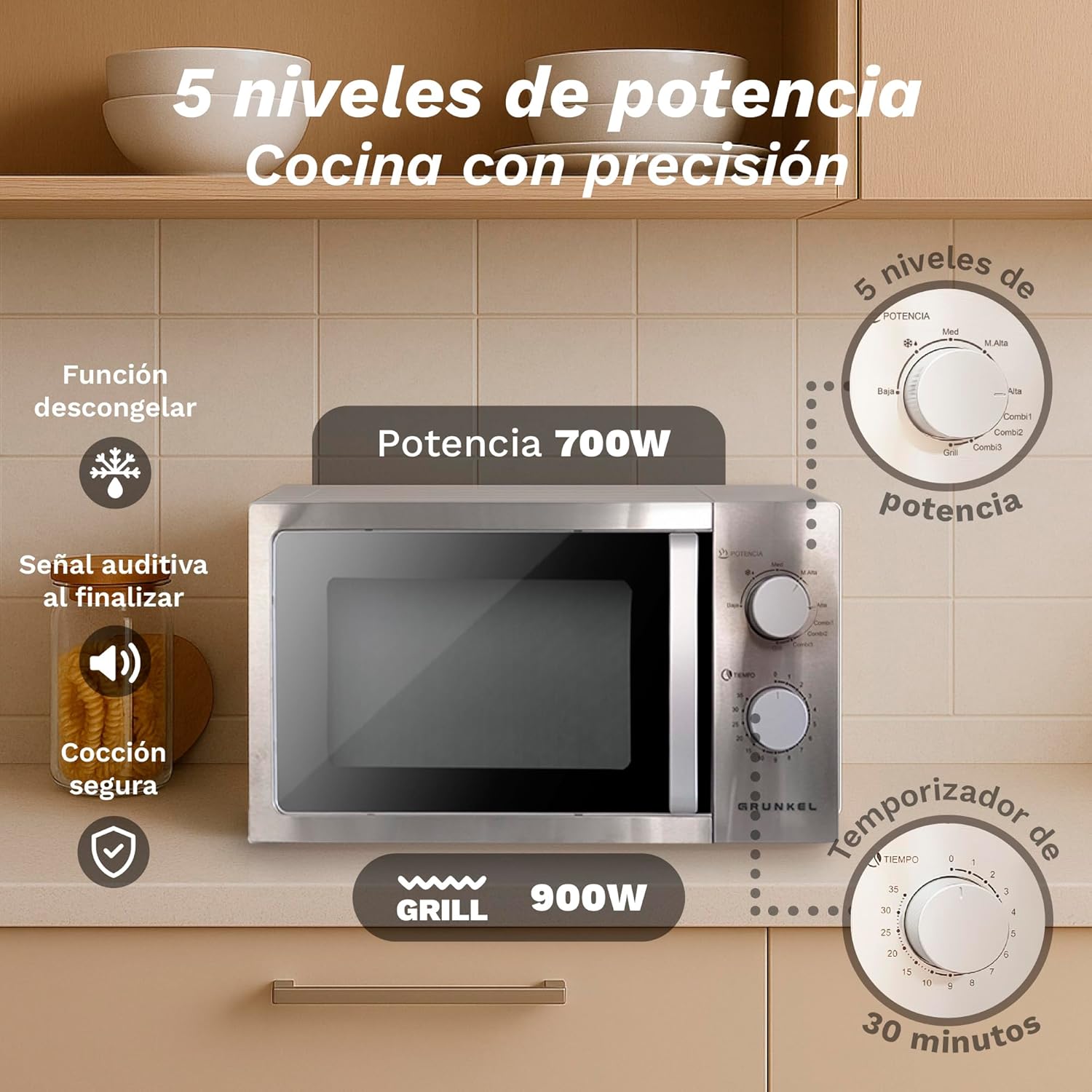 Micro-ondas Grunkel MWG-20INOX 20L 700W com Grill 900W Inox - Imagem 6
