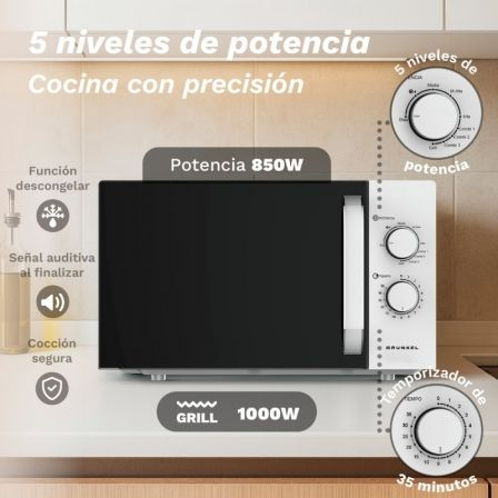 Microondas Grunkel MWG-25GRILL/ 850W/ Capacidade 25L/ Função Grill/ Branco - Imagem 3