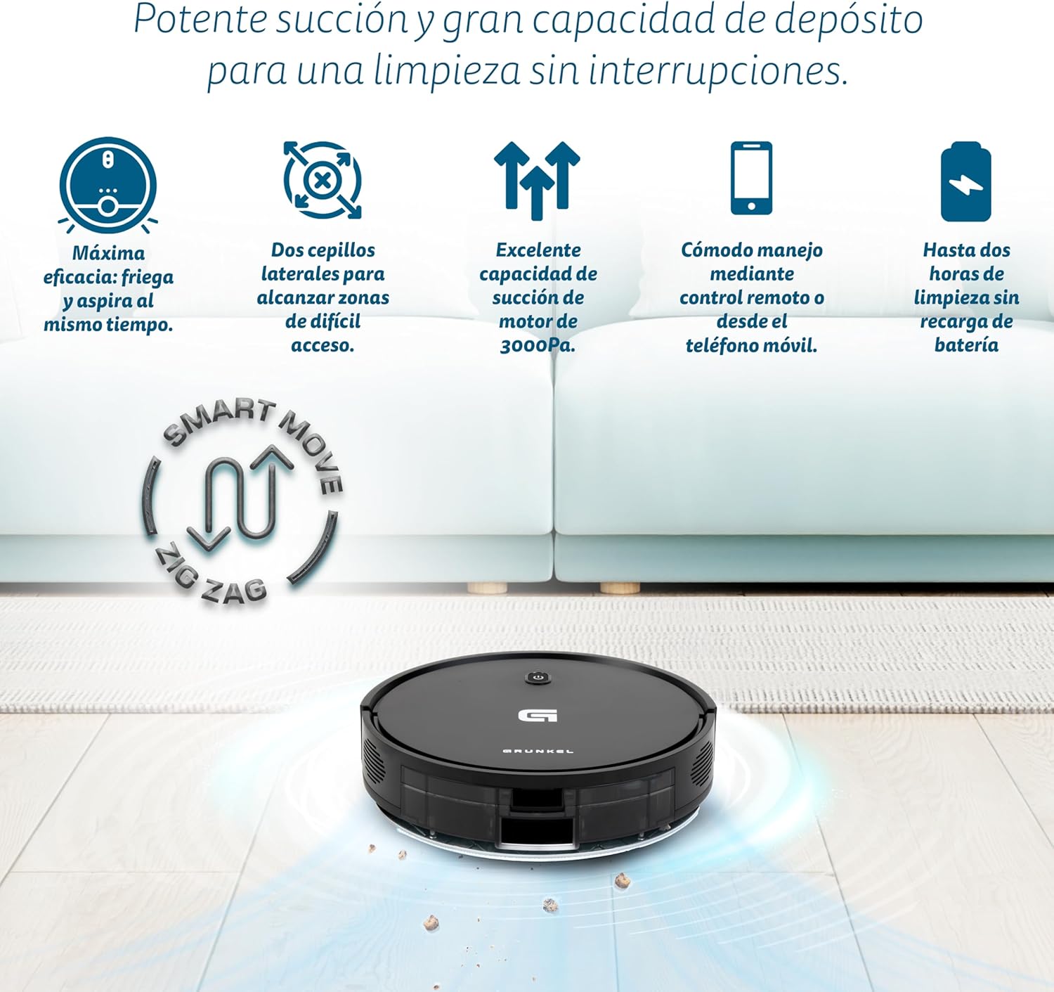 Robot Aspirador Grunkel I-DANCER GYRO/ Lava-Chão/ Controlo por WiFi/ Preto - Imagem 7