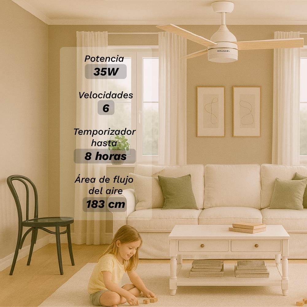 Ventilador de Teto Grunkel SKYECO-52/ 28W/ 3 Pás 132cm/ 6 Velocidades - Imagem 3