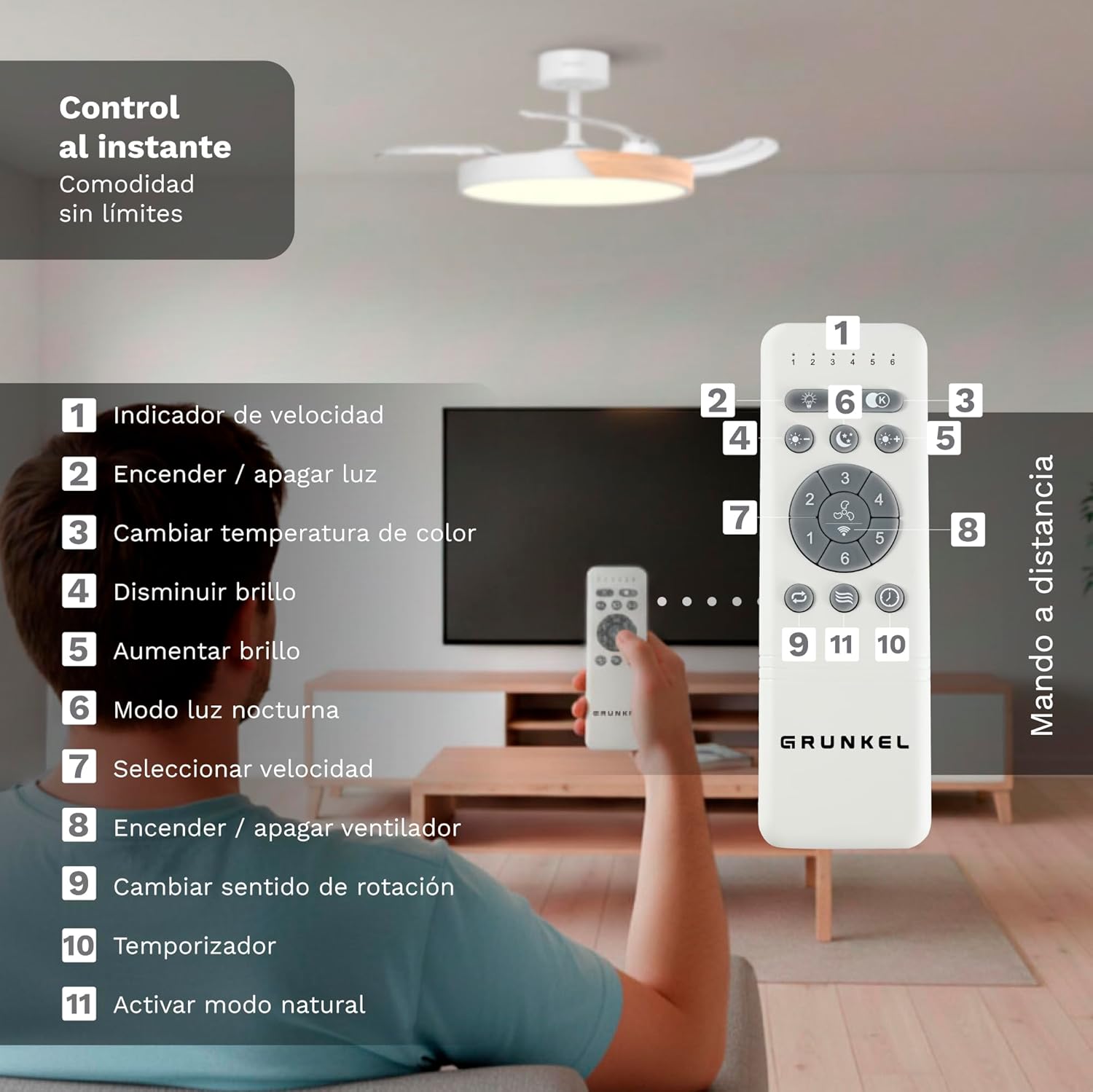 Ventilador de Teto Grunkel SKYDUAL42/ 30W/ 4 Pás 106cm/ 6 Velocidades - Imagem 7