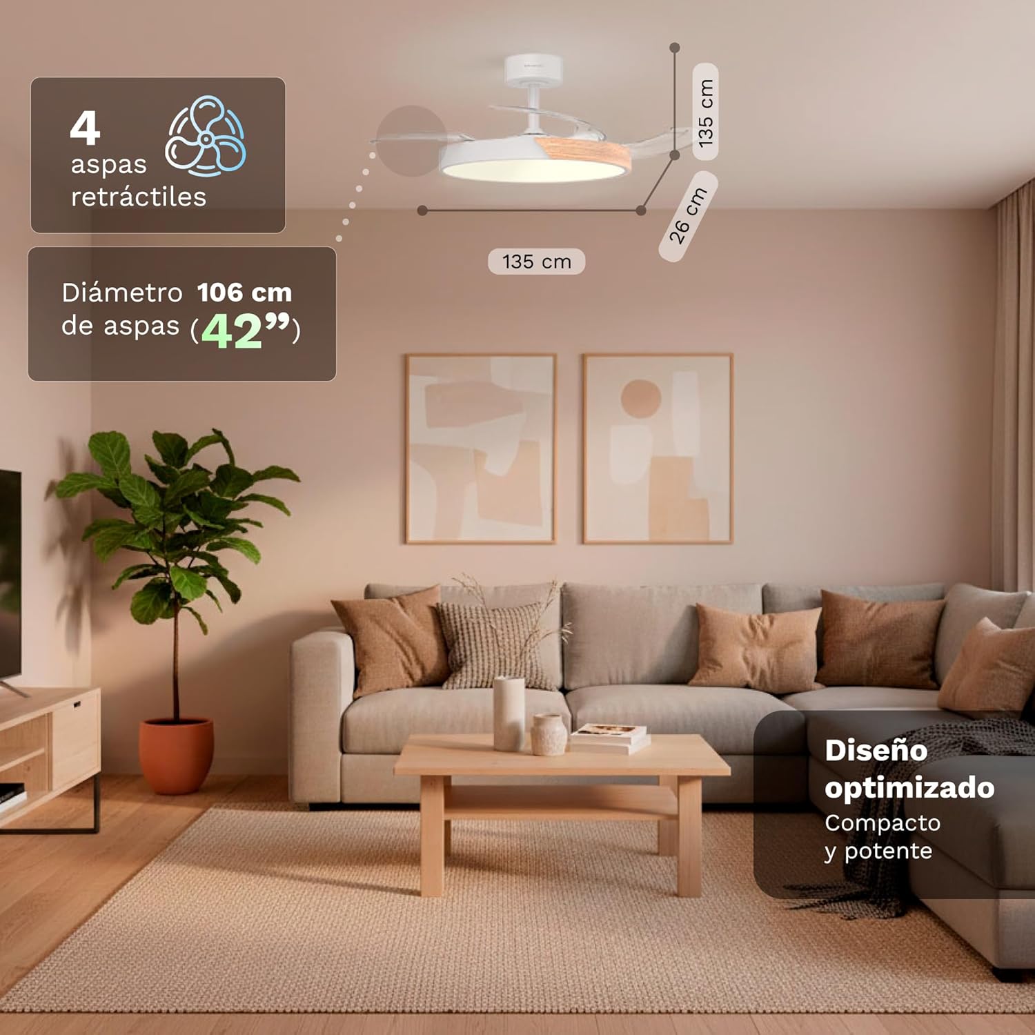 Ventilador de Teto Grunkel SKYDUAL42/ 30W/ 4 Pás 106cm/ 6 Velocidades - Imagem 2
