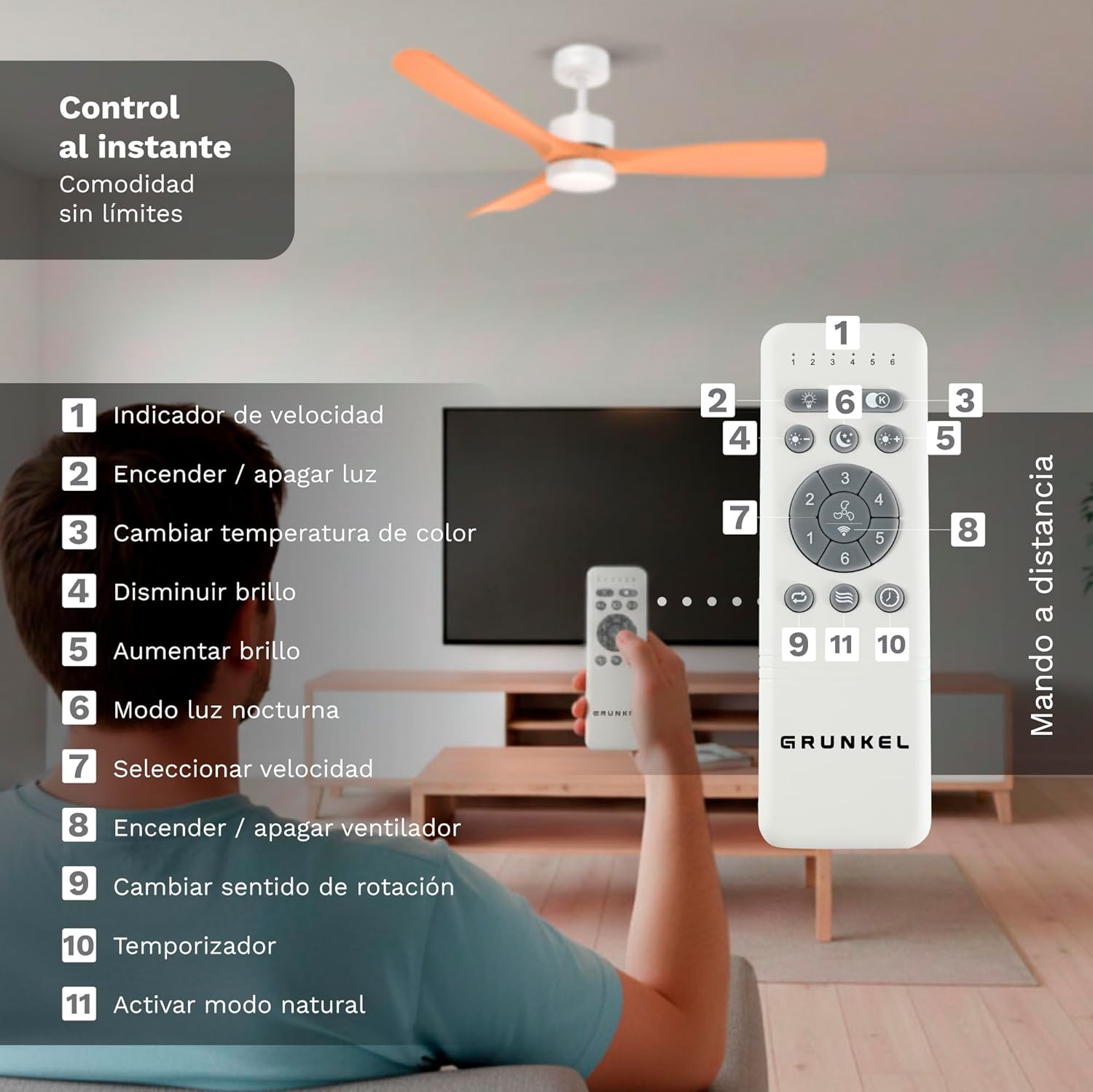 Ventilador de Teto Grunkel SKYSTYLE52/ 35W/ 3 Pás 132cm/ 6 Velocidades - Imagem 6
