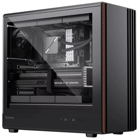 Caixa Gaming Hiditec ORIGIM Semitorre Mesh Madeira 3 Ventoinhas 120mm PWM USB-C Vidro Temperado