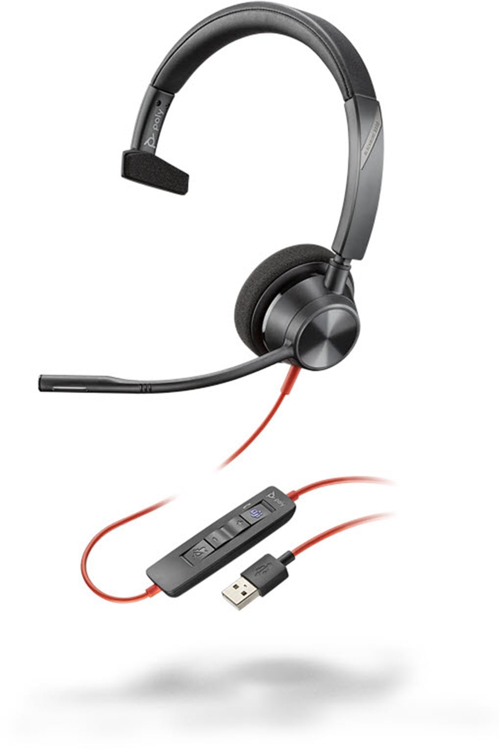 Auricular Poly Blackwire 3310 para Microsoft Teams + Adaptador USB-C/A/ com Microfone/ USB Tipo-C/ Preto