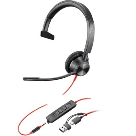Auscultador Poly Blackwire 3315 para Microsoft Teams + Adaptador USB-C/A/ com Microfone/ Jack 3.5/ Preto - Imagem 1