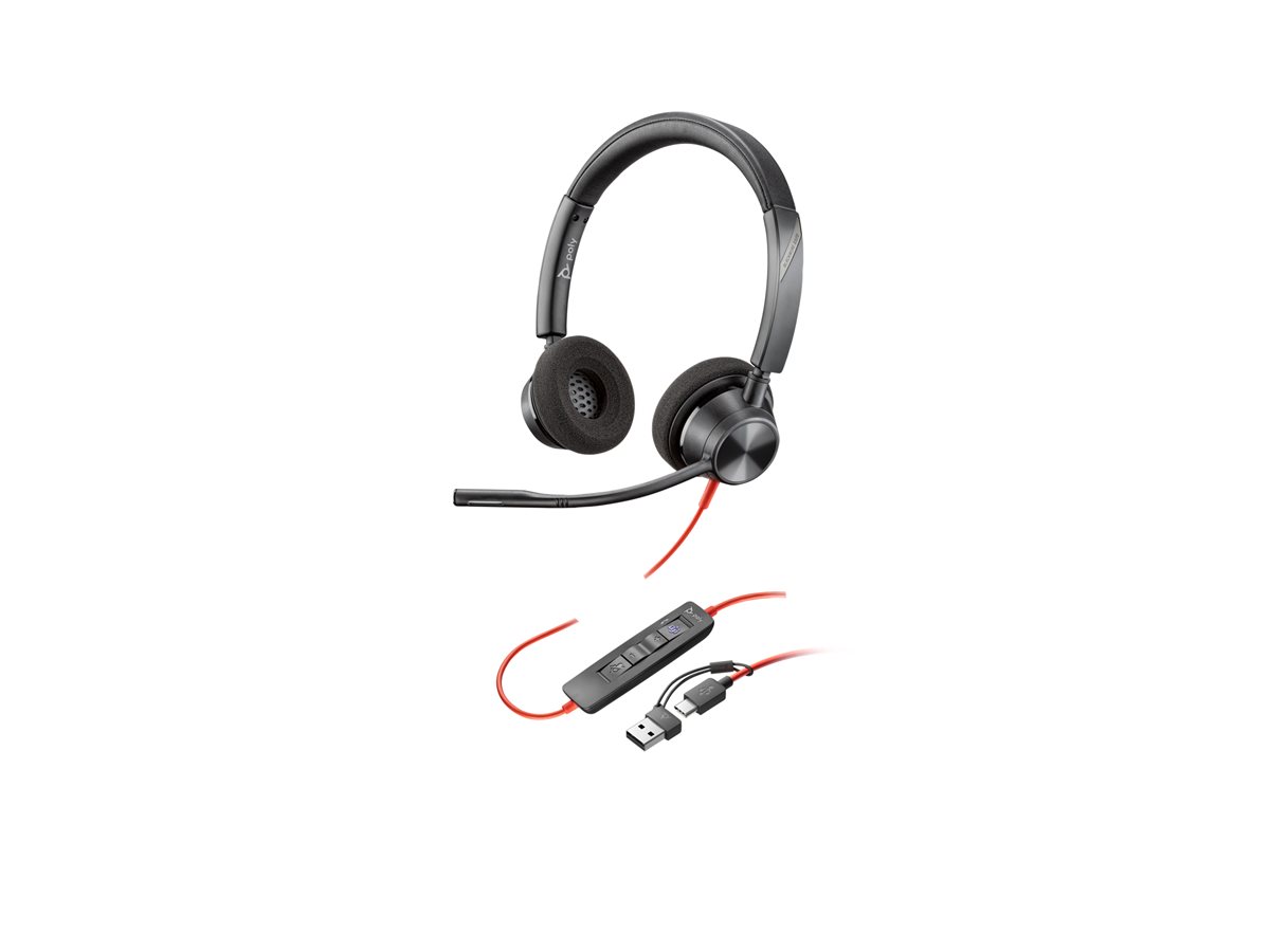 Auriculares Poly Blackwire 3320 para Microsoft Teams USB-C + Adaptador USB-C/A com Microfone/ USB Tipo-C/ Pretos