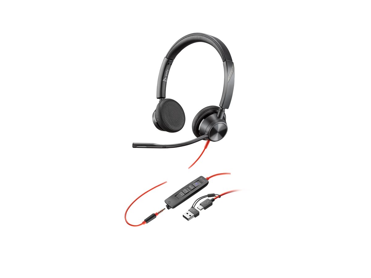 Auriculares Poly Blackwire 3225 para Microsoft Teams + 3.5 mm + Adaptador USB-C/A/ com Microfone/ Jack 3.5 - USB Tipo-C/ Pretos