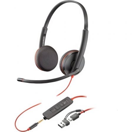Auriculares Poly Blackwire 3225 + 3.5 mm + Adaptador USB-C/A/ com Microfone/ Jack 3.5 - USB Tipo-C/ Bulk/ Pretos