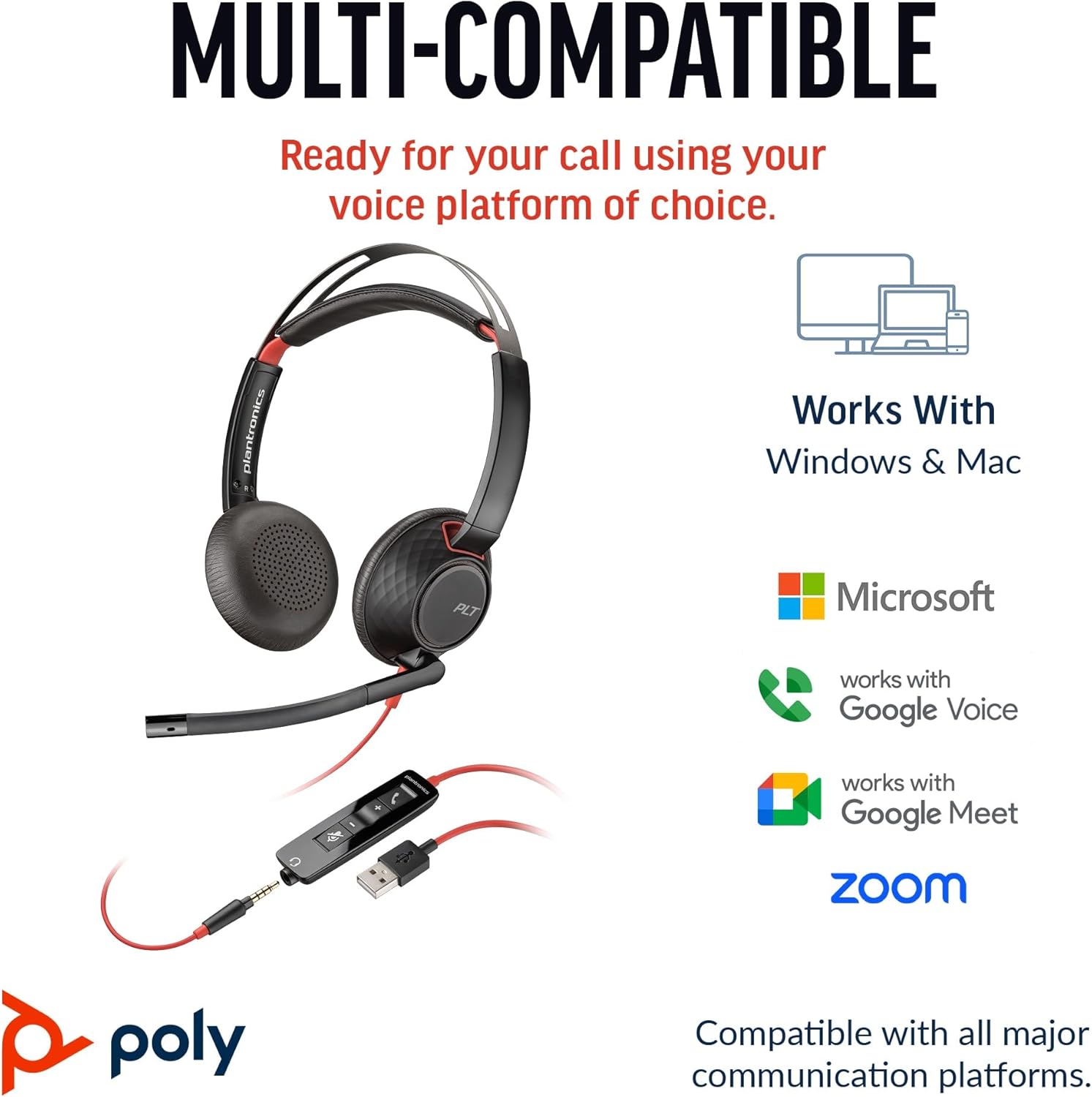 Auriculares Poly Blackwire 5220 USB-C + 3.5 mm + Adaptador USB-C/A/ com Microfone/ Jack 3.5 - USB Tipo-C/ Bulk/ Pretos - Imagem 3