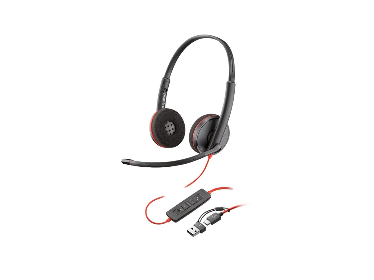 Auscultadores Poly Blackwire 3220 + Adaptador USB-C/A/ com Microfone/ USB Tipo-C/ Bulk/ Pretos