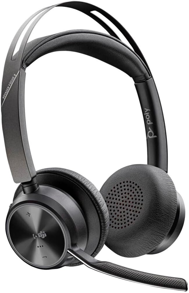 Auscultadores Sem Fios Poly Voyager Focus 2 Microsoft Teams + Adaptador USB-C-A + Suporte de Carga/ com Microfone/ Bluetooth/ Pretos