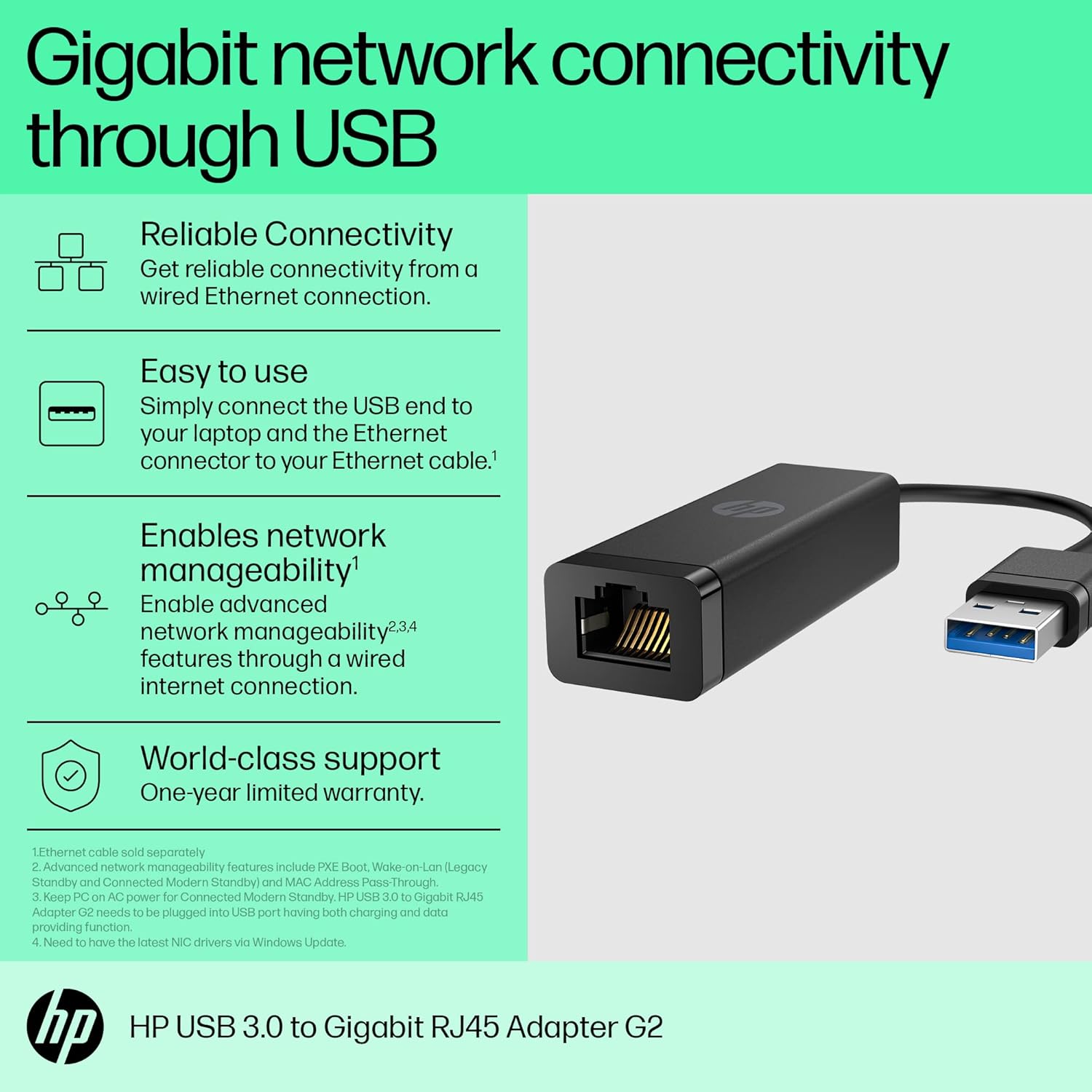 Adaptador USB 3.0 - RJ45 HP 4Z7Z7AA/ 1000Mbps - Imagem 2