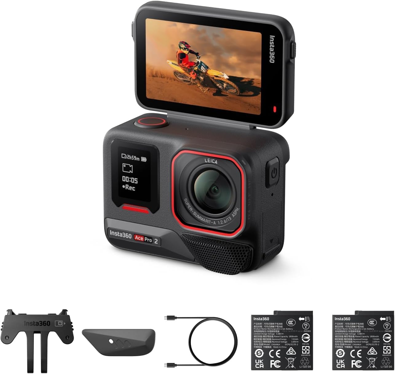 Câmara Digital Desportiva Insta360 Ace Pro Pack de 2 Baterias/ 8K/ Ângulo de visão 180º/ Preta