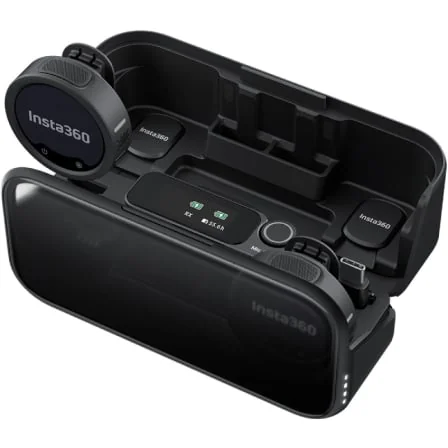 Microfone Sem Fios Insta360 Mic Pro (2 TX + 1 RX) Cancelamento Ruído IA Ecrã E-Ink USB-C 48kHz - Imagem 3