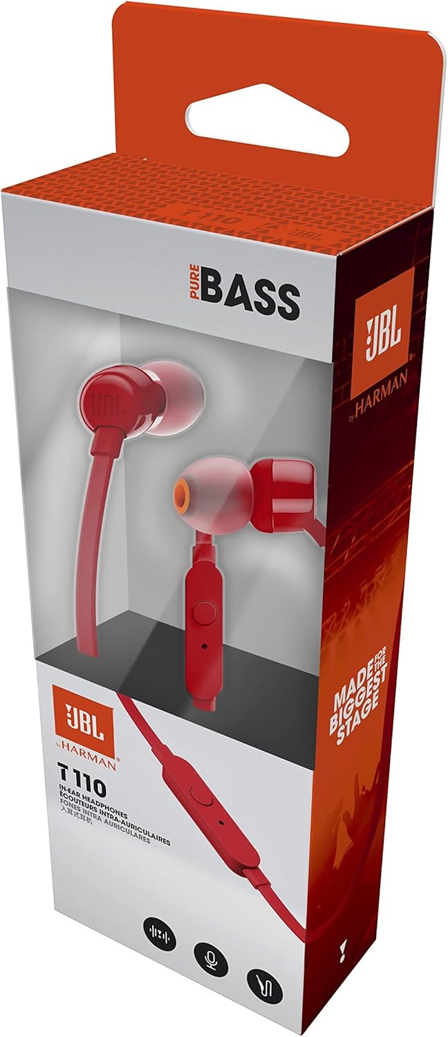 Auriculares Intra-auriculares JBL T110/ com Microfone/ Jack 3.5/ Vermelhos - Imagem 7