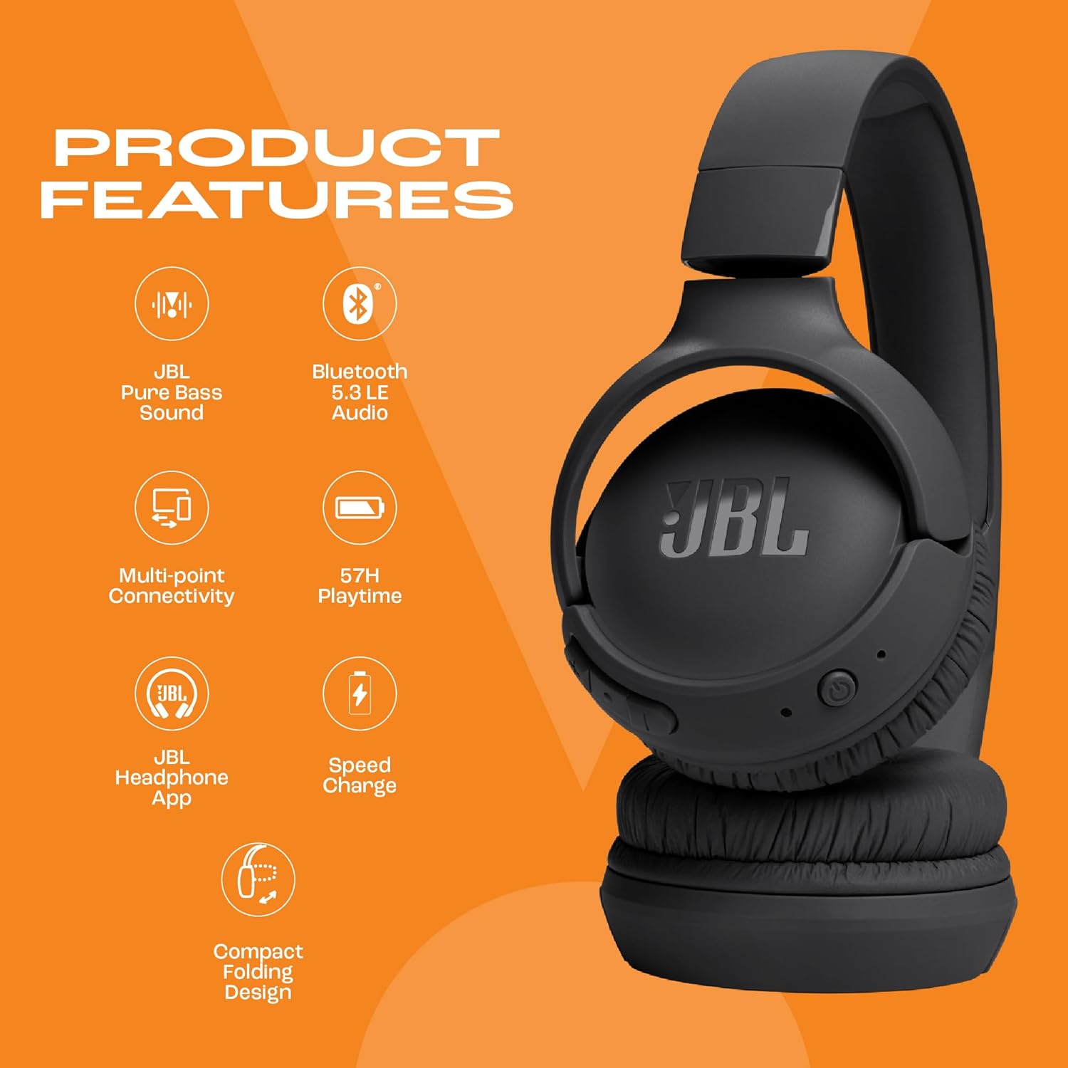 Auriculares Sem Fios JBL Tune 520BT/ com Microfone/ Bluetooth/ Preto - Imagem 2