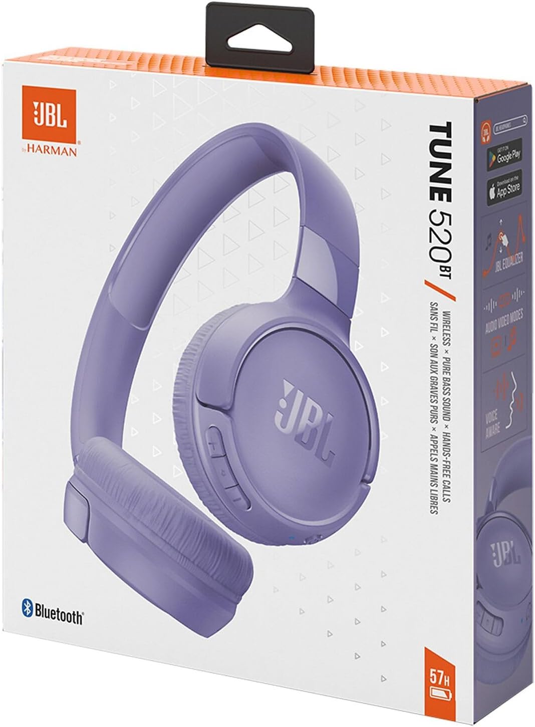 Auscultadores Bluetooth JBL Tune 520BT Pure Bass com Microfone 57h Bateria Roxo - Imagem 2