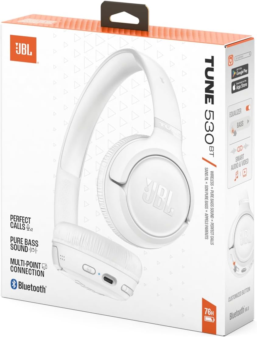 Auriculares Bluetooth JBL Tune 530BT com Microfone JBL Pure Bass 76h Autonomia Branco - Imagem 10