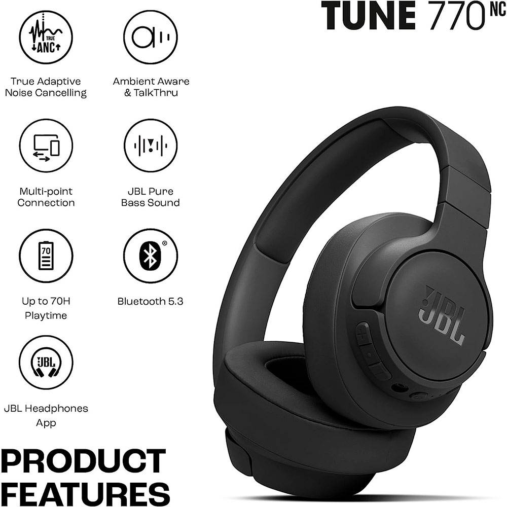 Auscultadores Sem Fios JBL Tune 770NC/ com Microfone/ Bluetooth/ Pretos - Imagem 2