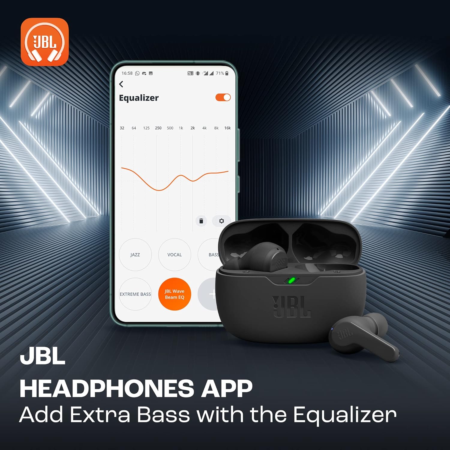 Auriculares Bluetooth JBL Wave Beam com estojo de carregamento/ Autonomia 8h/ Pretos - Imagem 4