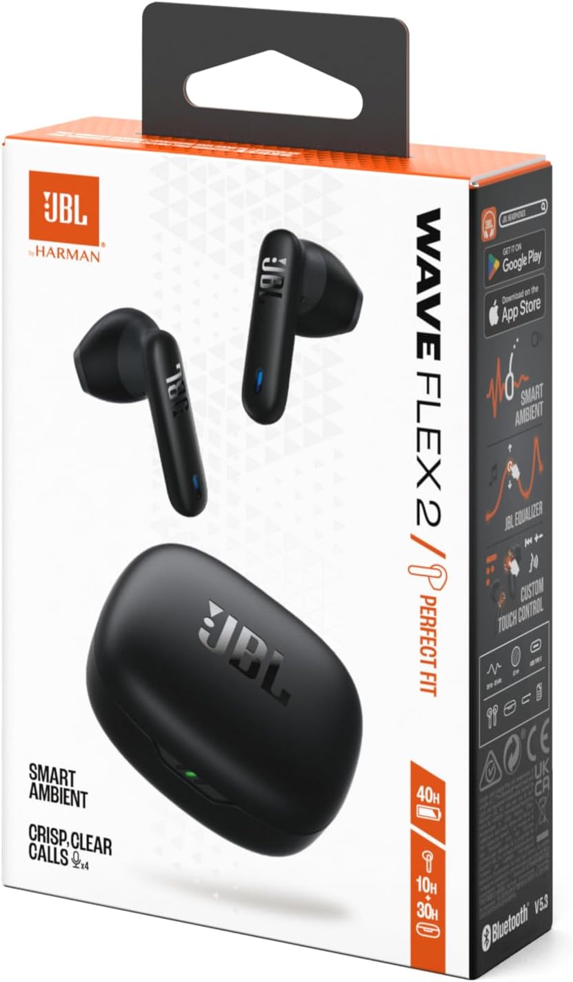 Auriculares Bluetooth JBL Wave Flex 2 Drivers 12mm Smart Ambient 4 Microfones Preto - Imagem 8