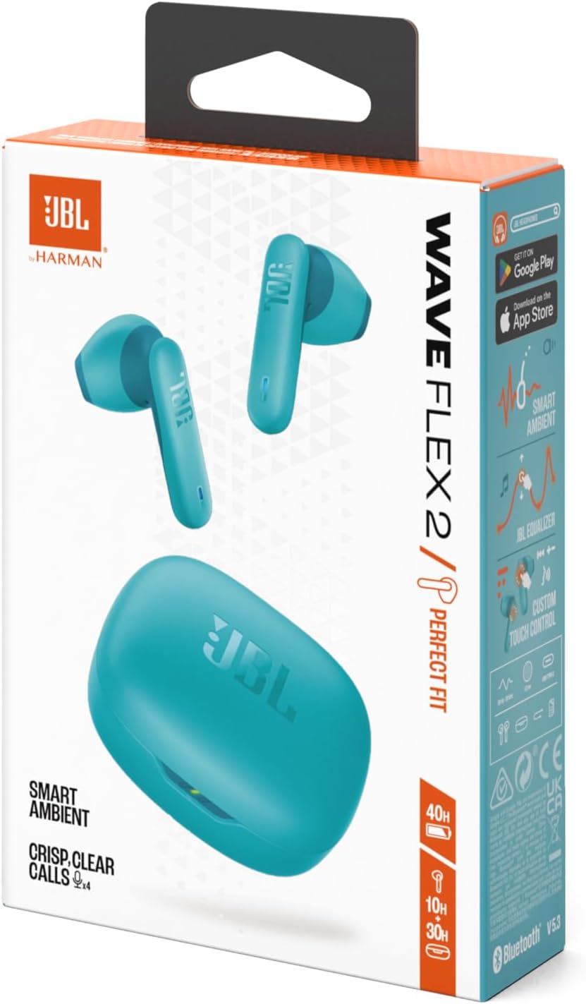 Auriculares Bluetooth JBL Wave Flex 2 Drivers 12mm 4 Microfones Smart Ambient Azul - Imagem 8