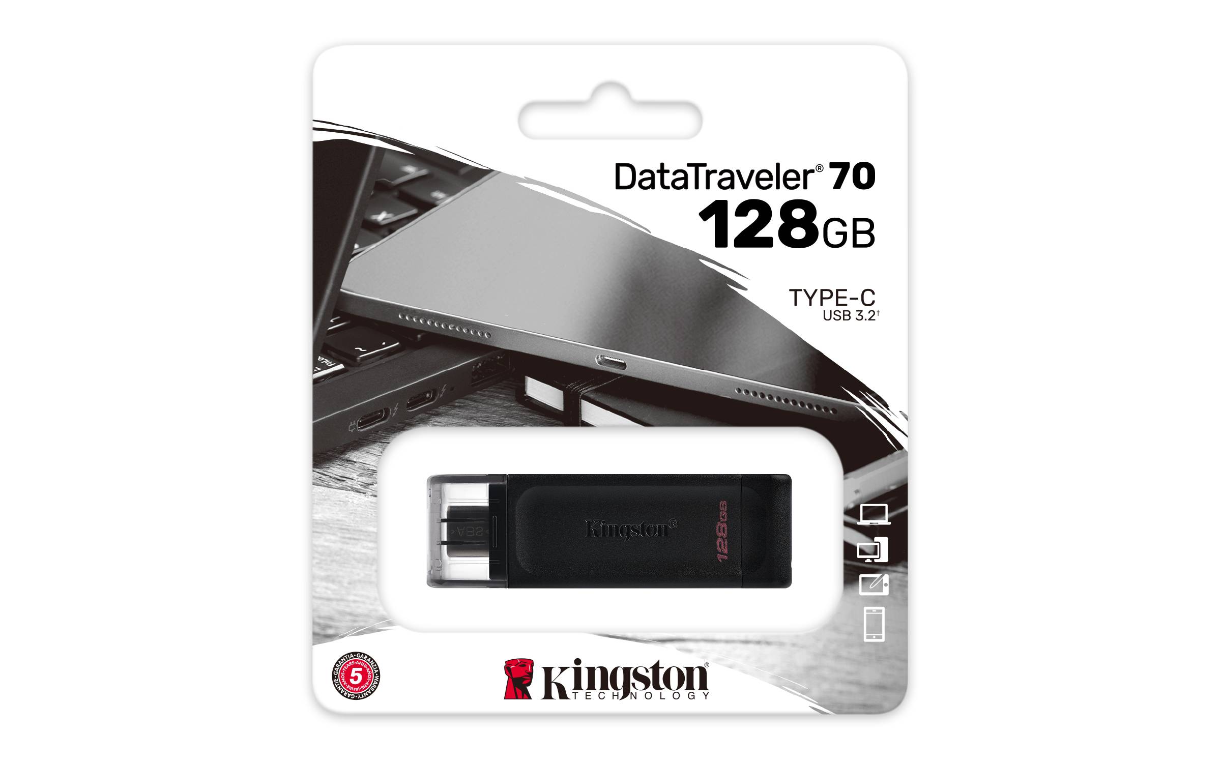 Pendrive 128GB Kingston DataTraveler 70 USB Tipo-C - Imagem 2