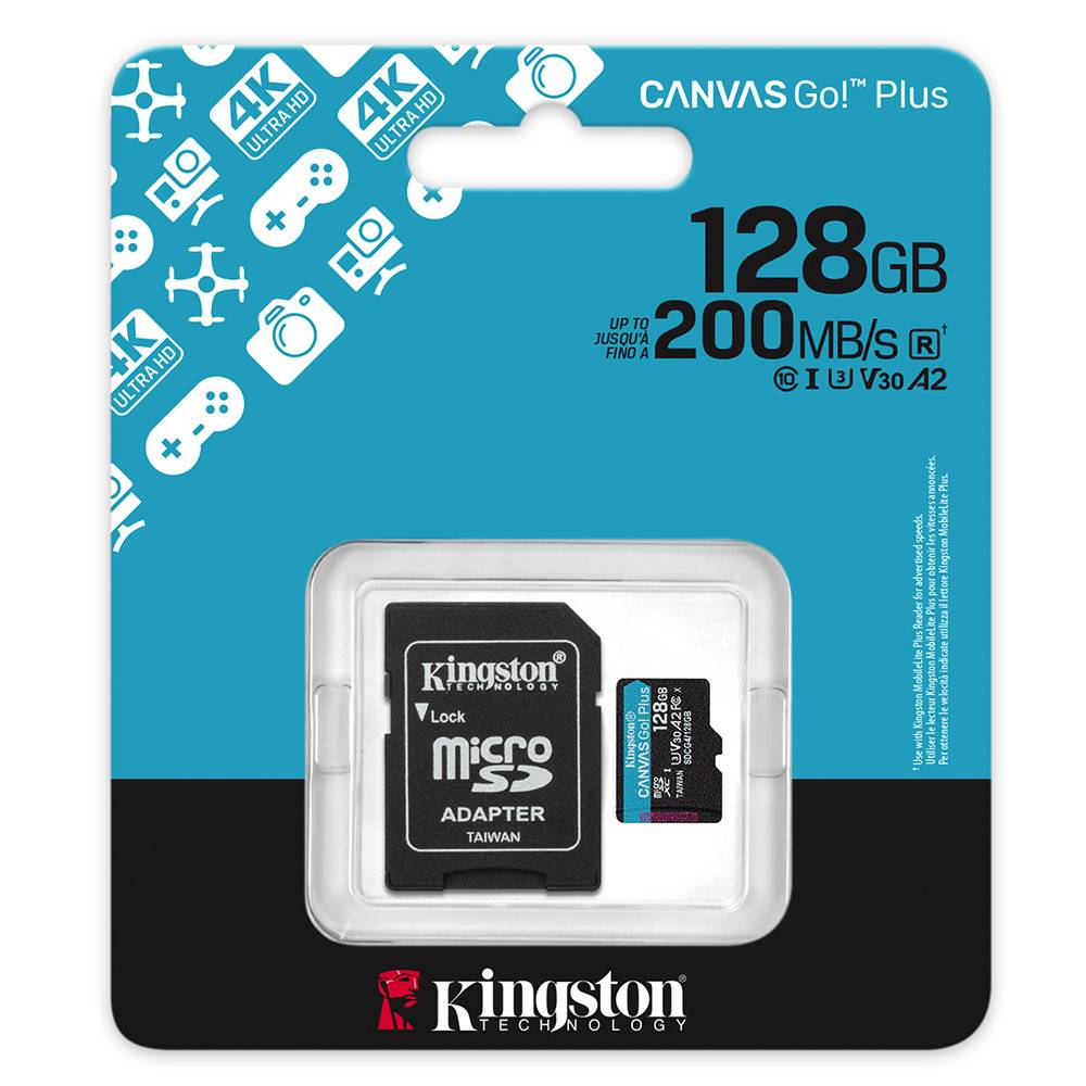 Cartão de Memória Kingston CANVAS Go! Plus 128GB microSD XC com Adaptador/ Classe 10/ 200MBs - Imagem 2