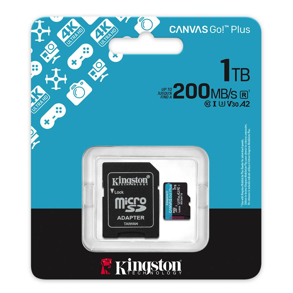 Cartão de Memória Kingston CANVAS Go! Plus 1TB microSD XC com Adaptador/ Classe 10/ 200MBs - Imagem 2