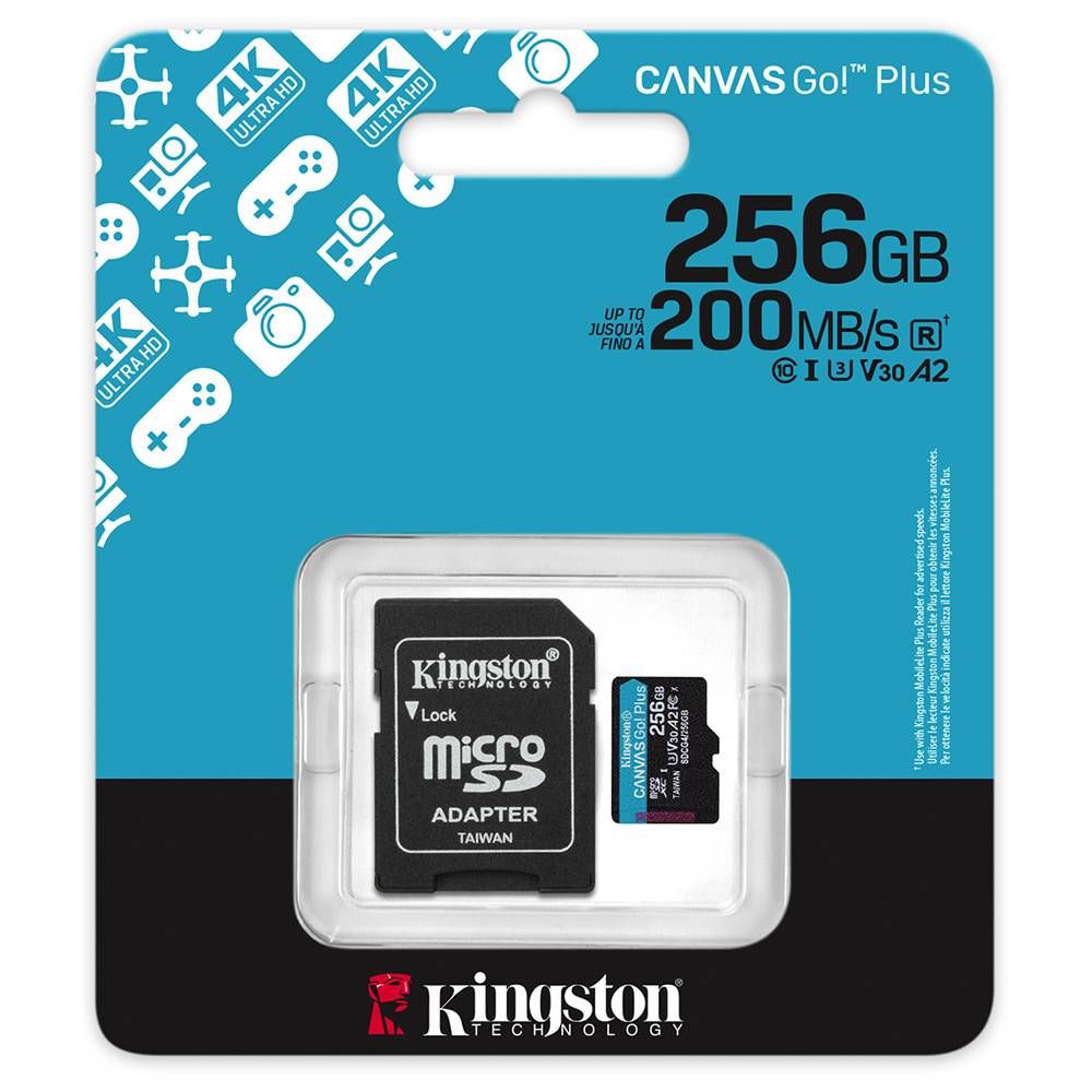 Cartão de Memória Kingston CANVAS Go! Plus 256GB microSD XC com Adaptador/ Classe 10/ 200MBs - Imagem 2