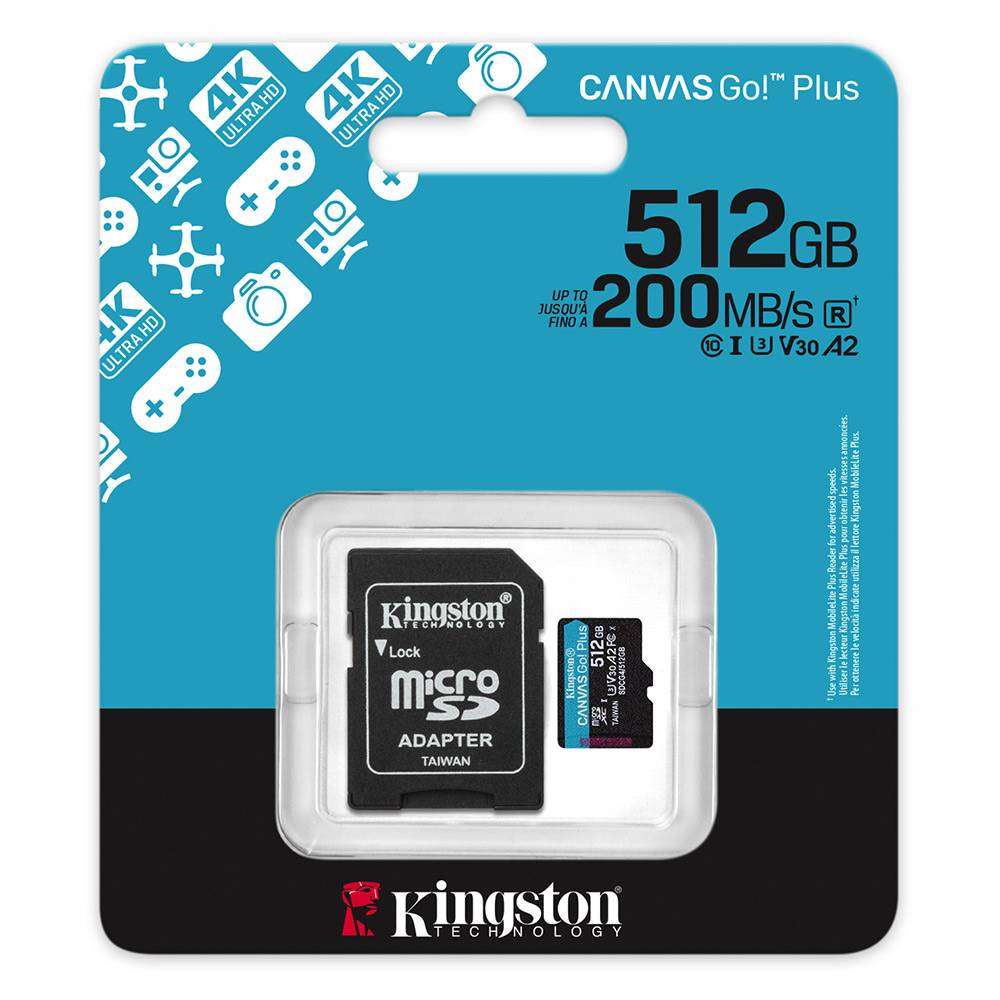 Cartão de Memória Kingston CANVAS Go! Plus 512GB microSD XC com Adaptador / Classe 10 / 200MBs - Imagem 2
