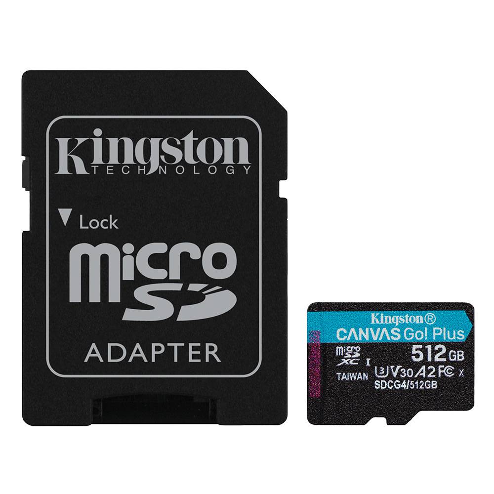 Cartão de Memória Kingston CANVAS Go! Plus 512GB microSD XC com Adaptador / Classe 10 / 200MBs
