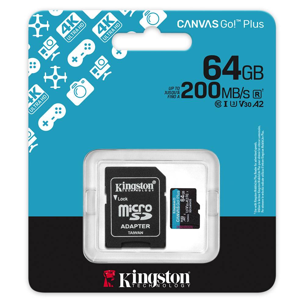 Cartão de Memória Kingston CANVAS Go! Plus 64GB microSD XC com Adaptador/ Classe 10/ 200MBs - Imagem 2