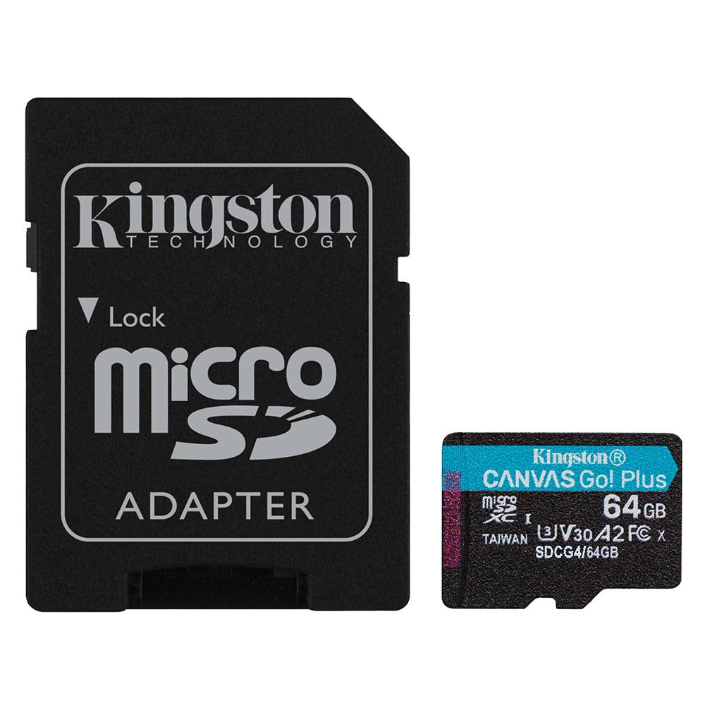 Cartão de Memória Kingston CANVAS Go! Plus 64GB microSD XC com Adaptador/ Classe 10/ 200MBs