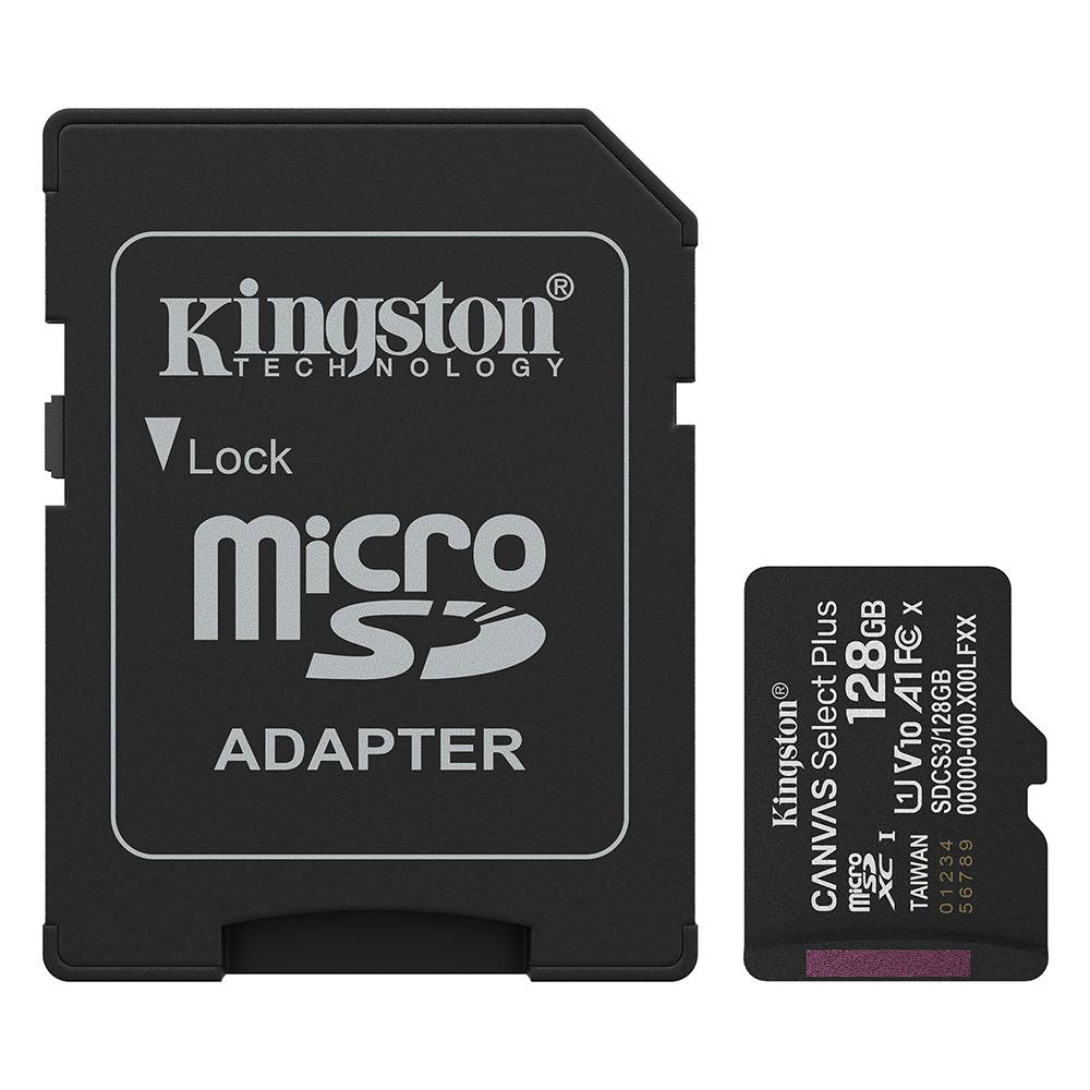 Cartão de Memória Kingston CANVAS Select Plus 128GB microSD XC com Adaptador/ Classe 10/ 150MBs