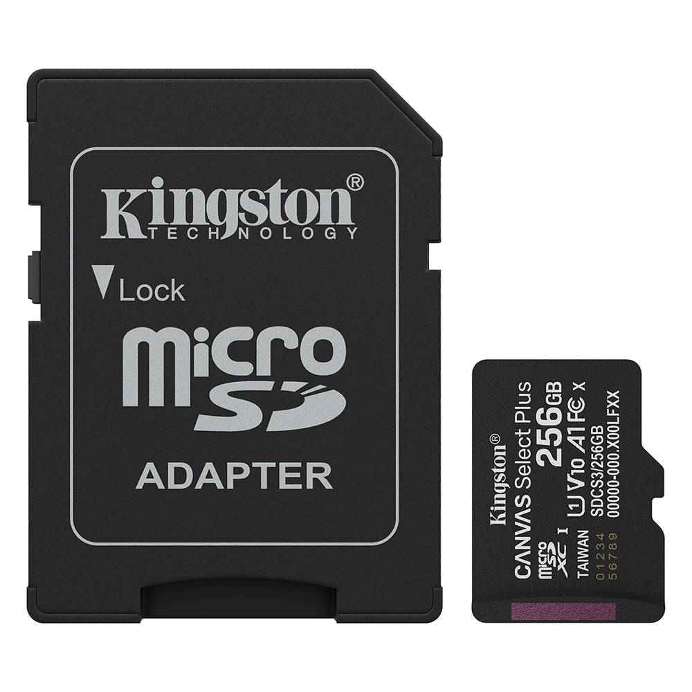 Cartão de Memória Kingston CANVAS Select Plus 256GB microSD XC com Adaptador/ Classe 10/ 150MBs