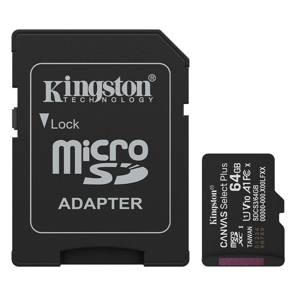 Cartão de Memória Kingston CANVAS Select Plus 64GB microSD XC com Adaptador/ Classe 10/ 100MBs