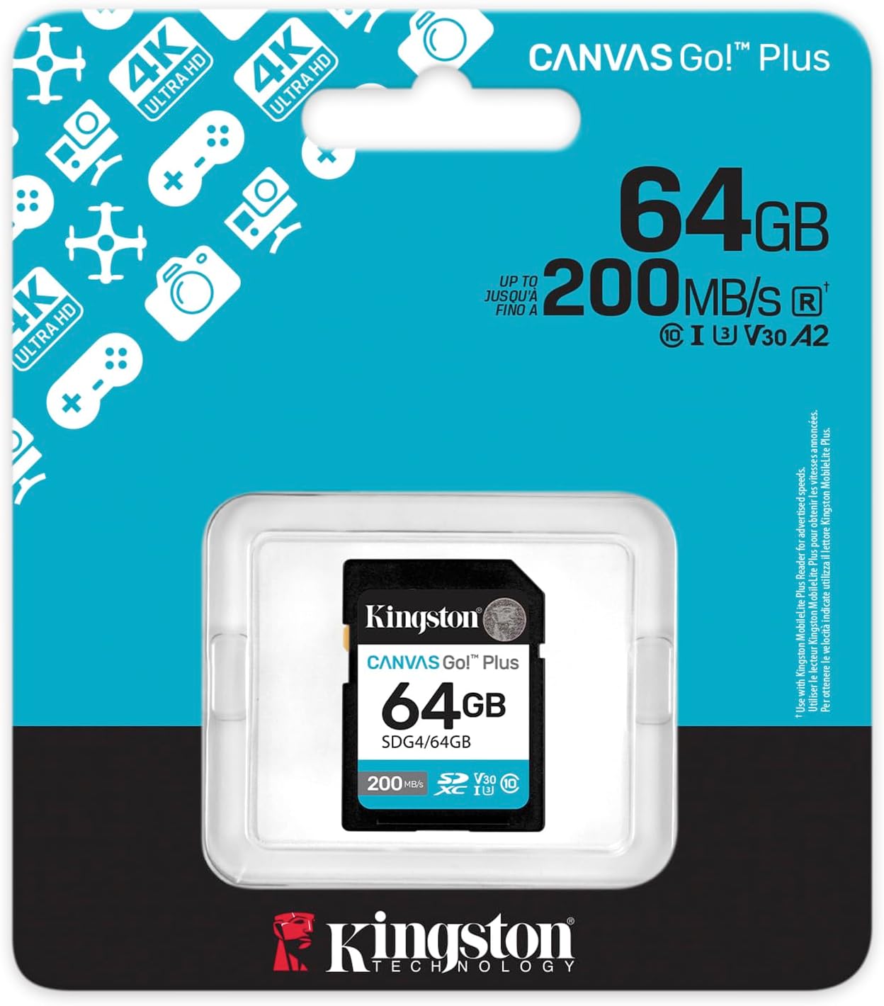 Cartão de Memória Kingston CANVAS Go! Plus 64GB SD XC/ Classe 10/ 200MBs - Imagem 3