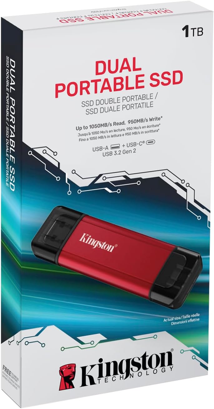 Disco Externo SSD Kingston Dual Portable SSD 1TB/ USB Tipo-C e USB 3.2/ Vermelho - Imagem 5