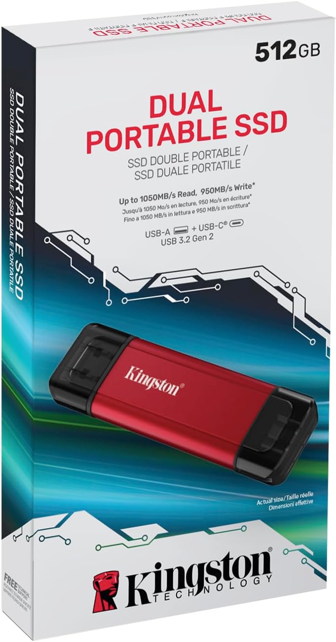Disco Externo SSD Kingston Dual Portable SSD 512GB/ USB Tipo-C e USB 3.2/ Vermelho - Imagem 5