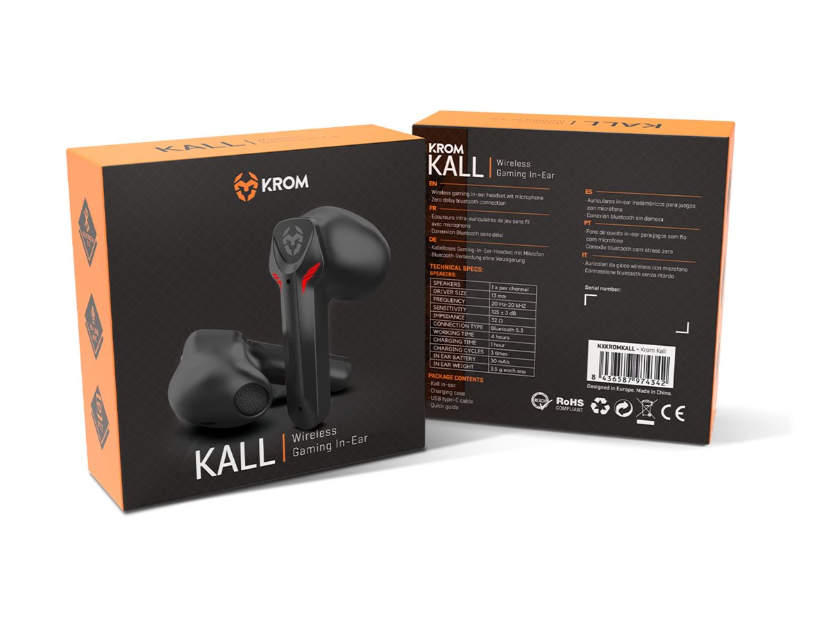 Auriculares Bluetooth Krom Kall com estojo de carga/ Autonomia 4h/ Pretos - Imagem 3