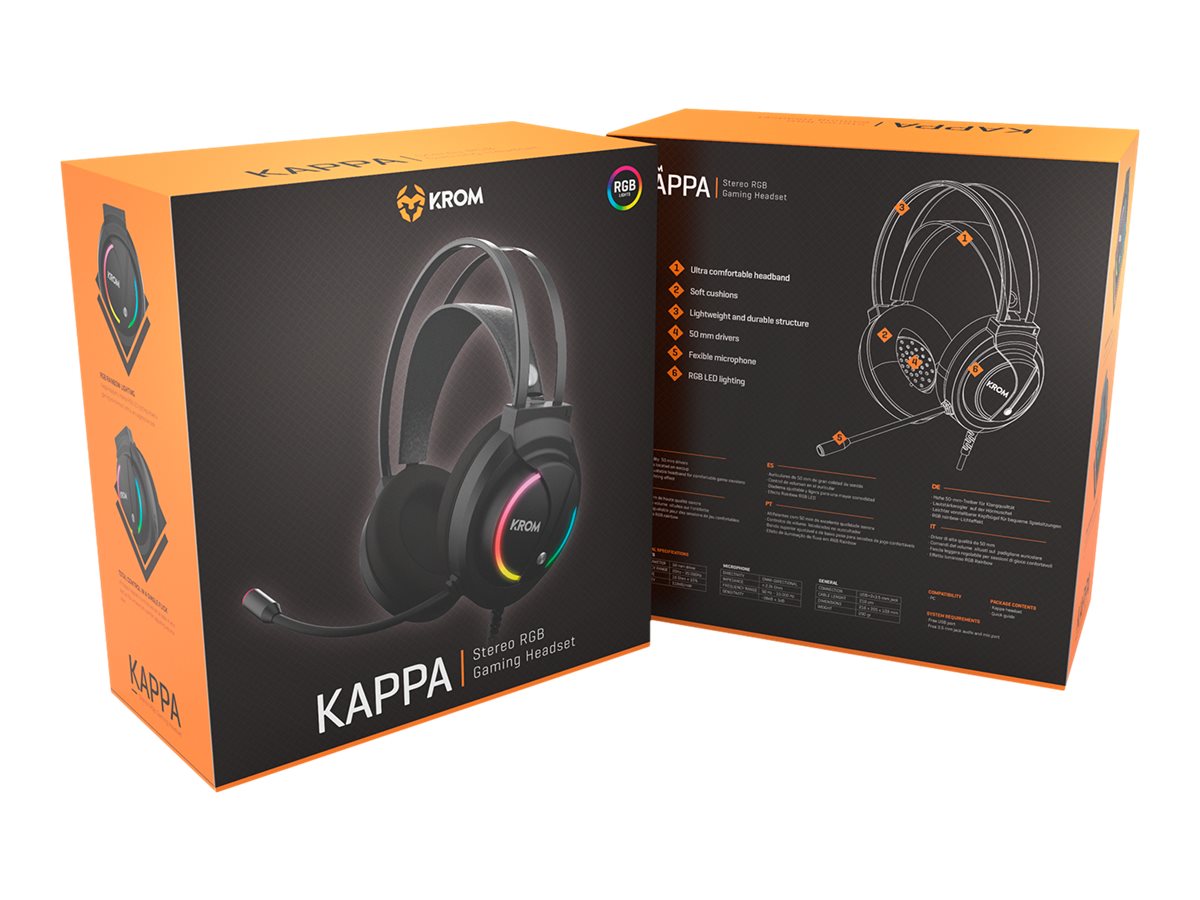 Auscultadores Gaming com Microfone Krom Kappa/ Jack 3.5/ USB 2.0/ Pretos