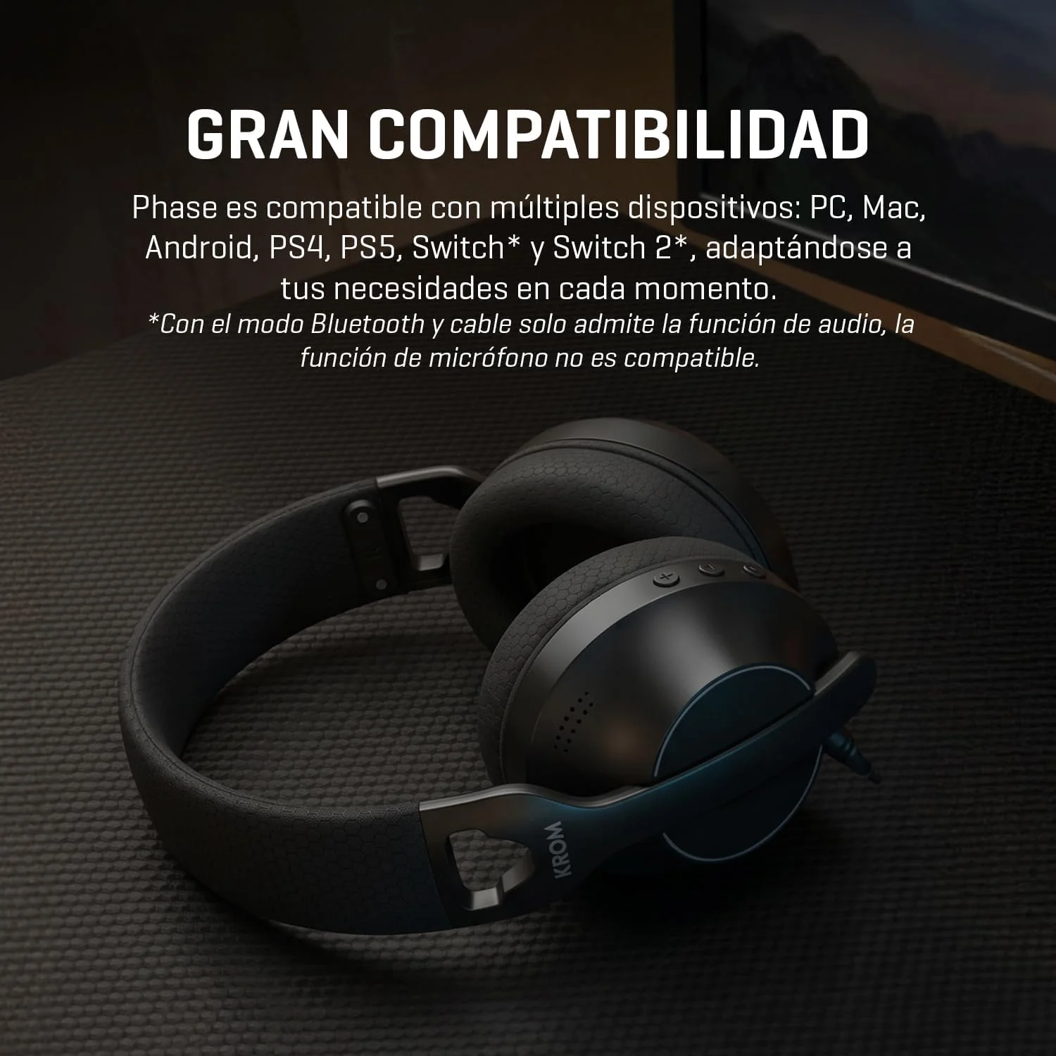 Auriculares Gaming KROM Phase Sem Fios Bluetooth 2.4GHz Jack 3.5mm Drivers 40mm Preto - Imagem 10