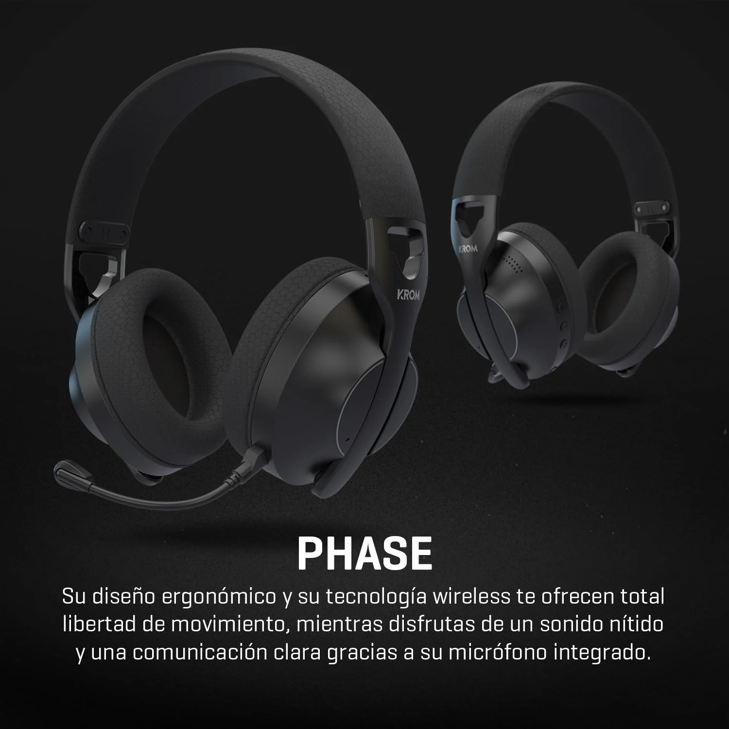 Auriculares Gaming KROM Phase Sem Fios Bluetooth 2.4GHz Jack 3.5mm Drivers 40mm Preto - Imagem 5