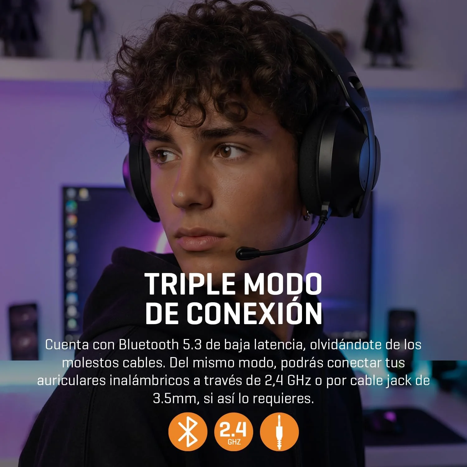 Auriculares Gaming KROM Phase Sem Fios Bluetooth 2.4GHz Jack 3.5mm Drivers 40mm Preto - Imagem 8