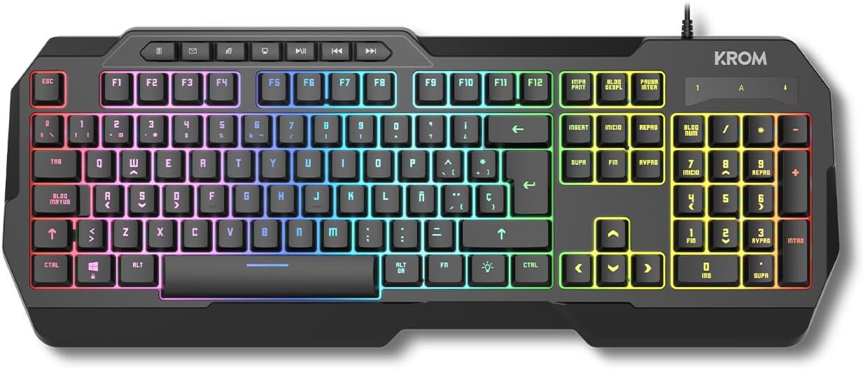 Pack Gaming 4 em 1 KROM Kenta Teclado RGB Rato 7200 DPI Auscultadores 50mm e Tapete XL Preto - Imagem 3